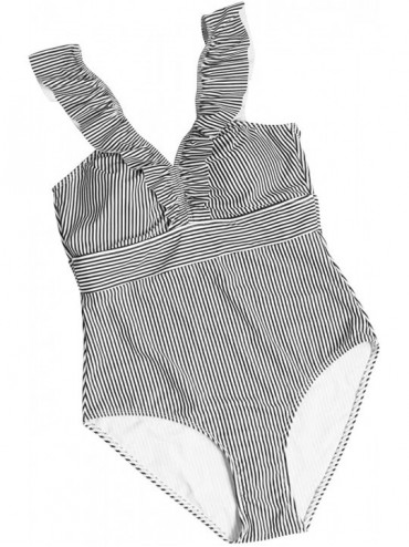 One-Pieces Women's Swimsuit Suit deep v Stripe Monokini Floral One Piece Swimwear Plus Size - A-black Stripe - CT18S0AQLXE $2...