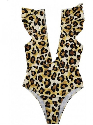 One-Pieces Women's One Piece Deep V Neck Backless Bathing Suit Bikini Swimsuits for Women - Leopard - CM194SQX5SU $33.65