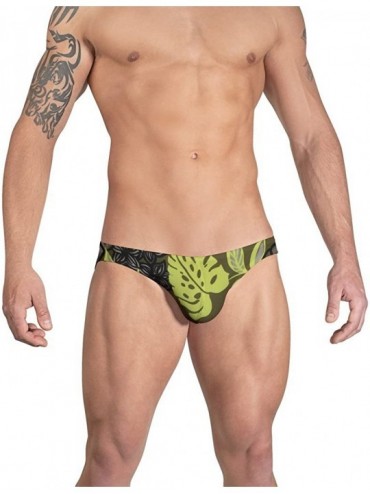 Briefs Men's Swim Bikini in Green Tropical Print - Green Tropical Print - CO12HKGUV9X $43.85