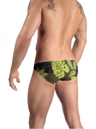 Briefs Men's Swim Bikini in Green Tropical Print - Green Tropical Print - CO12HKGUV9X $43.85