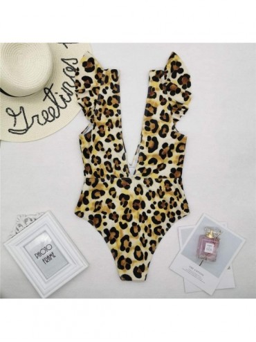 One-Pieces Women's One Piece Deep V Neck Backless Bathing Suit Bikini Swimsuits for Women - Leopard - CM194SQX5SU $16.83