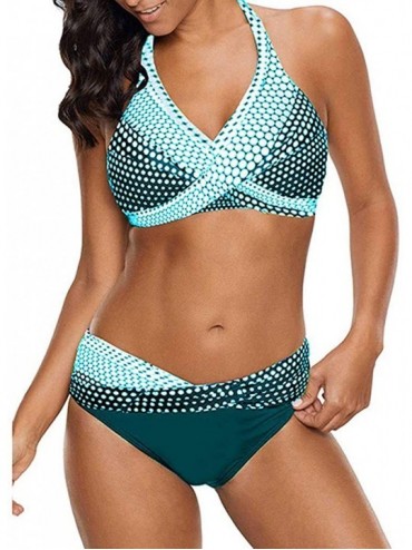 Cover-Ups 2020 Womens Polka Dot Print Bikini Set Halter Neck Swimwear Twist Front 2 Piece Swimsuit - 002green - CB19407YGEX $...