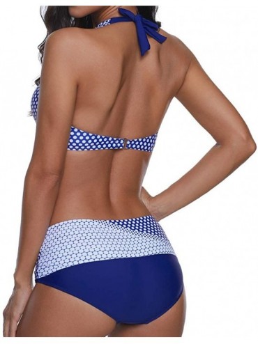 Sets Women Polka Print Tankini Bathing Suit Push-up Boho Beach Swimsuit Bikini Swimwear Plus Size Beachwear - Blue - CU190OOW...