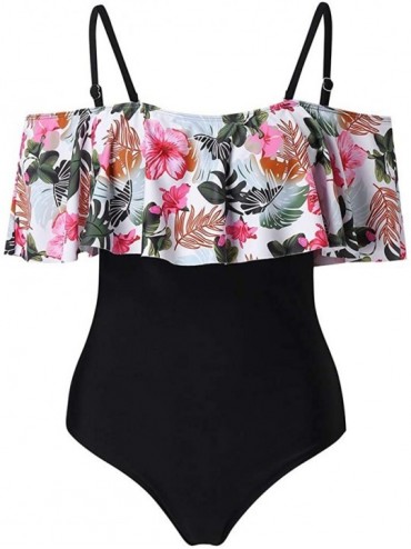 One-Pieces Tankini for Women Sexy Off Shoulder Boho Floral Leaves Print High Waist Tummy Control One Piece Swimsuit Swimwear ...