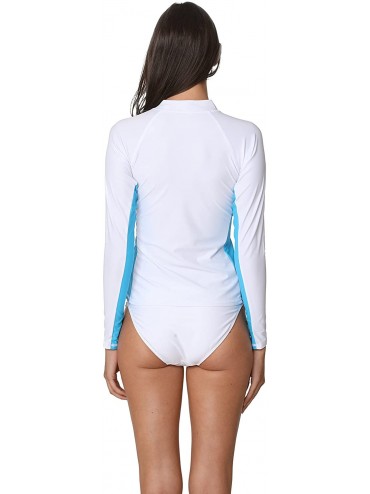 Rash Guards Women's UPF 50+ Long Sleeve Rash Guard Athletic Swim Top Sun Guard UV Protection Swimwear - White/Turquoise - CA1...