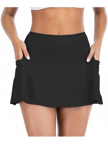 Tankinis Swim Skirt Tankini Bikini Bottoms Womens Board Shorts with Side Pocket Sun Protection Swim Shorts for Women Black - ...