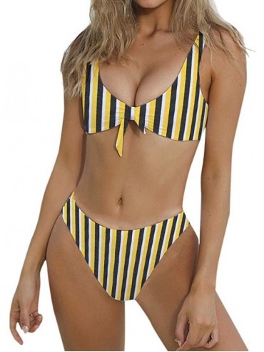 Bottoms Women Knotted Padded Thong Bikini Mid Waisted Scoop Swimsuit Beach Swimwear - Yellow - CW18RONXUX3 $30.17