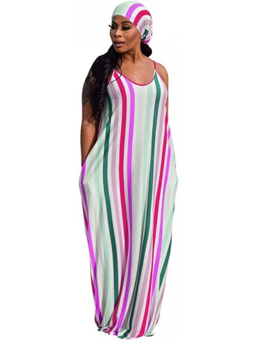 Cover-Ups Women's Tie Dye Loose Stripes Sundress Baggy Sexy Spaghetti Straps Boho Maxi Dress with Pockets Belt - C-pink - CB1...