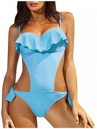Tankinis Swimsuits Teen Girls Floral Printed One Piece Monokini Bathing Suits Ruffles Bikini Set Swimwear - Blue - CK199XX59O...