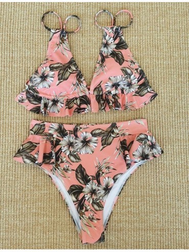Sets High Waisted Ruffle Bikini Set Women Triangle Two Piece Straps Swimsuit Beachwear - Print-44 - CV19EI09Q85 $22.28