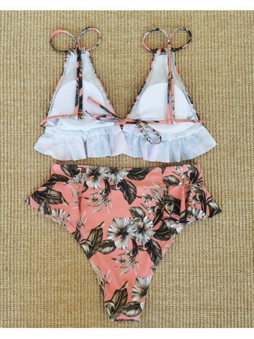 Sets High Waisted Ruffle Bikini Set Women Triangle Two Piece Straps Swimsuit Beachwear - Print-44 - CV19EI09Q85 $22.28