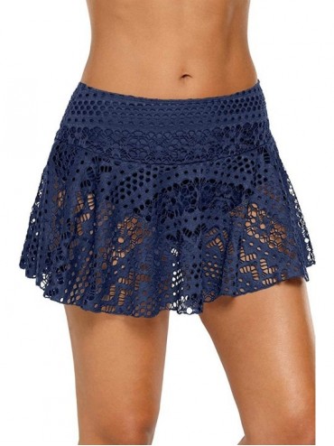 Tankinis Women's Lace Hollow Out Skirted Bikini Bottom Swimsuit Skorts Bikini Skirt - Blue - CW18OW5OOMT $29.71