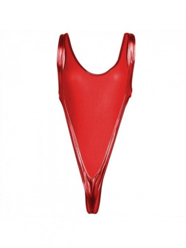 Racing Women's Shiny Metallic Swimsuit Bodysuit Hight Cut Teddy Thong Lingerie Leotard Red One Size - CC186S9RK5Q $13.97