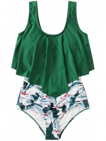 Sets Women's High Waisted Swimsuit Flounce Swimwear Two Piece Bikini Set - Green 1 - CT198Y2AGZX $43.79