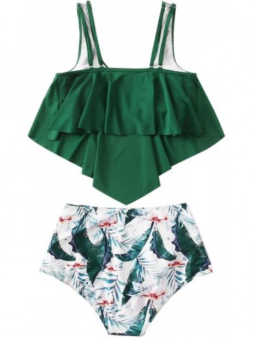 Sets Women's High Waisted Swimsuit Flounce Swimwear Two Piece Bikini Set - Green 1 - CT198Y2AGZX $21.00