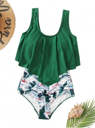 Sets Women's High Waisted Swimsuit Flounce Swimwear Two Piece Bikini Set - Green 1 - CT198Y2AGZX $21.00