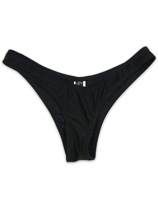 Tankinis Women's Rounded Waistline Cheeky Coverage High-Leg Cut Nostalgia Bikini Bottom Bathing Swimsuit - Shimmer Jet - C018...