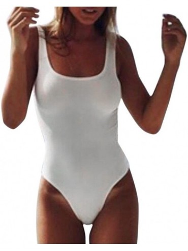 One-Pieces Women's One Piece Bikini Set-Sexy Retro Elastic High Cut Low Back Swimwear Bathing Suits (White- S) - White - CZ18...