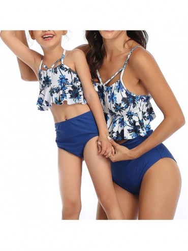 Sets Mommy and Me Matching Floral Swimwear Two Pieces Ruffle Bikini Set Family Matching High Waist Swimsuit Bathing Suit - Bl...