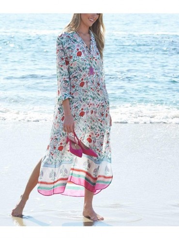 Cover-Ups Women's Beach Blouses Kimono Floral Print Chiffon/Rayon Cardigan Long Bikini Cover Up Dress Kaftans floral Print 6 ...