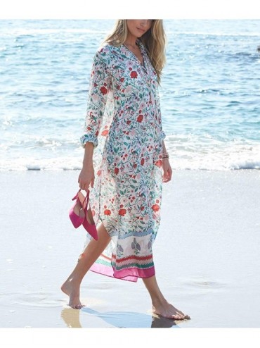 Cover-Ups Women's Beach Blouses Kimono Floral Print Chiffon/Rayon Cardigan Long Bikini Cover Up Dress Kaftans floral Print 6 ...