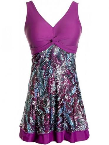 One-Pieces One Piece Shaping Body Floral Swimwear Plus Size Bathing Suit for Women - Purple - CS12GGC6QYB $43.74