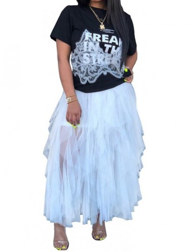 Cover-Ups Women's High Waist Tulle Layered Ruffles Mesh Long Tiered Skirt Elegant Summer Maxi Dress - White - CC18U24Y6IE $46.09