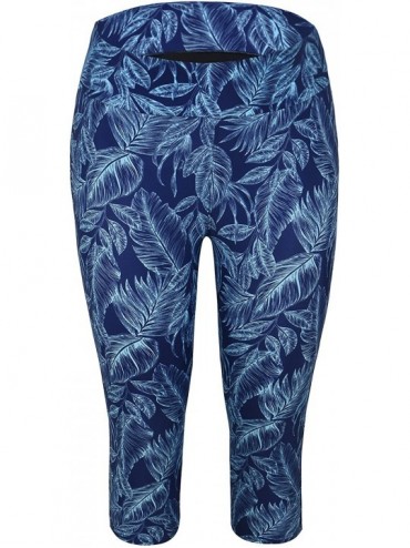 Tankinis Women's Swim Pants Capris UPF 50+ Water Outdoor Sport Leggings - Blue Leaf With Line - CH18GI8HCS8 $19.21