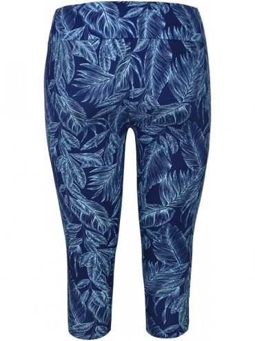 Tankinis Women's Swim Pants Capris UPF 50+ Water Outdoor Sport Leggings - Blue Leaf With Line - CH18GI8HCS8 $19.21