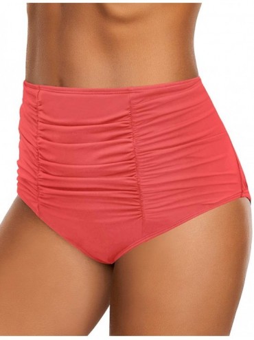 Tankinis Women's High Waisted Swim Bottom Ruched Bikini Tankini Swimsuit Briefs - E 825-10 Coral - CG19E4OQORL $25.62