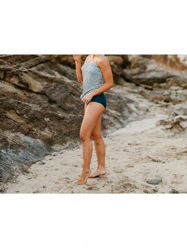 Tankinis Women's Blouson Tankini Swimsuit 2 Piece Striped Beachwear Tie Knot Front High Waist Swimwear - Stripe Blue - CY18TW...