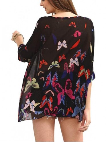 Cover-Ups Women Chiffon Blouse Floral Batwing Sleeve Beach Cover Up Loose Tunic Shirt Tops - 4262 - CF18SQEARUW $12.93