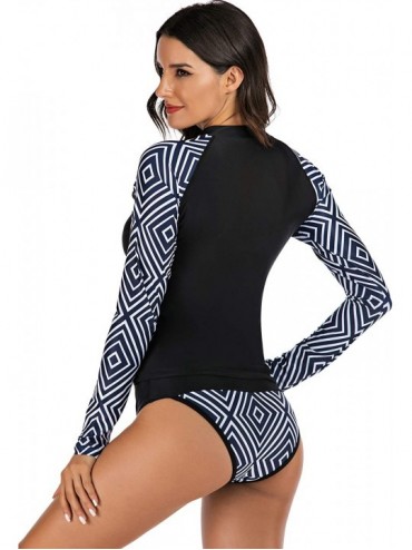 Rash Guards Womens UV Sun Protection Long Sleeve Rash Guard Print Tankini Swimsuit - Black - C61939E4OQQ $23.65