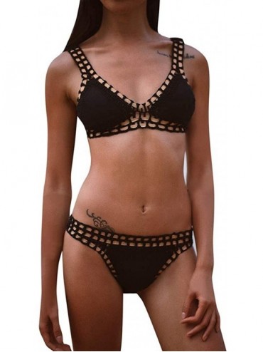 Sets Women Crochet Bikini Bathing Swimsuit Tassel Beachwear Knit 2PCS Bathing Suit BOHO set - Yellow - CT18S6IWD9Q $12.63