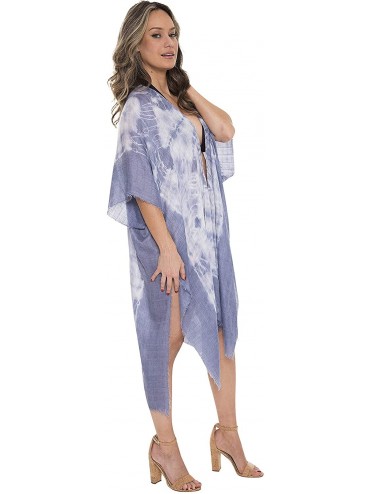 Cover-Ups Women's Summer Patterned Print Topper/Cover-Up/Kimono Open Front Outwear Beachwear Dress - Jp1592 Navy - CM195E8TWL...