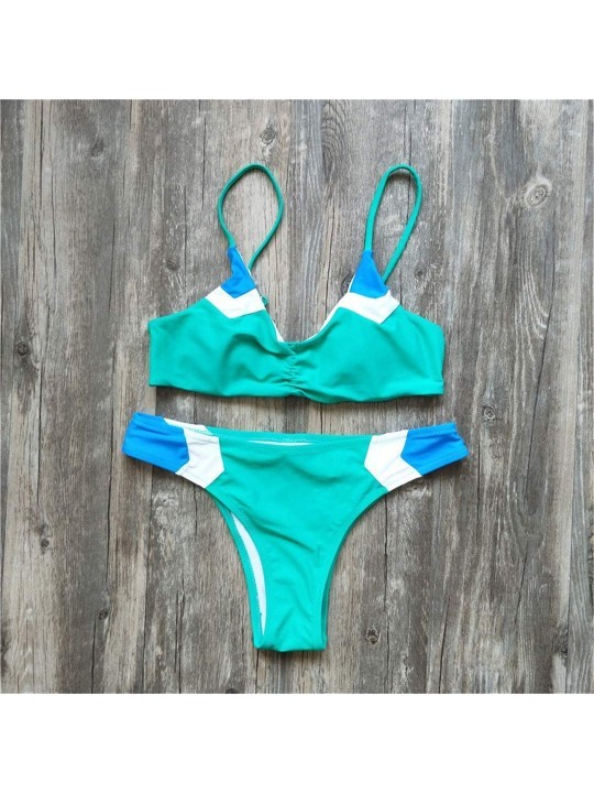 Sets Patchwork Bikini Set Swimsuit Bathing Suit Swimwear Beachwear - green - C018YISUOQZ $22.83