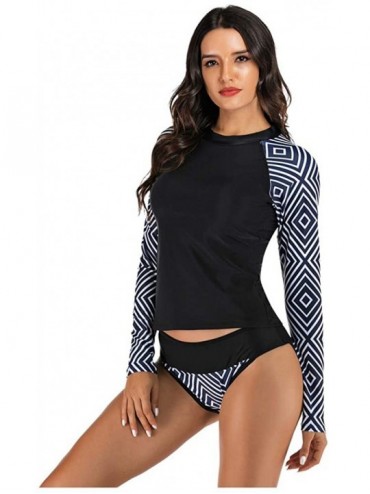 Rash Guards Women's Long Sleeves Rash Guard Athletic Swimwear Two Piece Aztec Tankini Sets Swimsuit - 01 Geo Black B - CN194L...