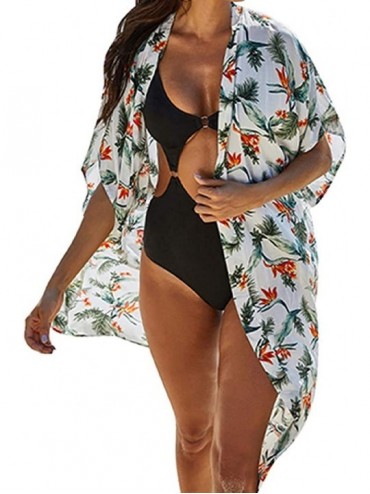 Cover-Ups Womens Swimwear Coverup Oversized Floral Beachwear Kimono Cardigans Open Front Blouse - White01 - CB196MOAH43 $14.97