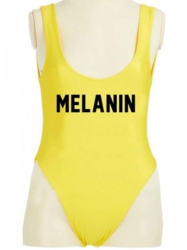 One-Pieces Women's Personalized Text Bathing Suits- Inspired High Cut Low Back One Piece Swimwear - Melanin-yellow-bk - CI18N...