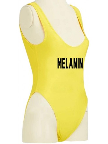 One-Pieces Women's Personalized Text Bathing Suits- Inspired High Cut Low Back One Piece Swimwear - Melanin-yellow-bk - CI18N...