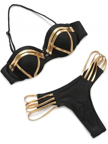 Sets Women's Sexy Push up Padded Bandage Bandeau Bikini Two Piece Set Swimsuit - Black / Underwire - CK18EMTZYMS $37.51