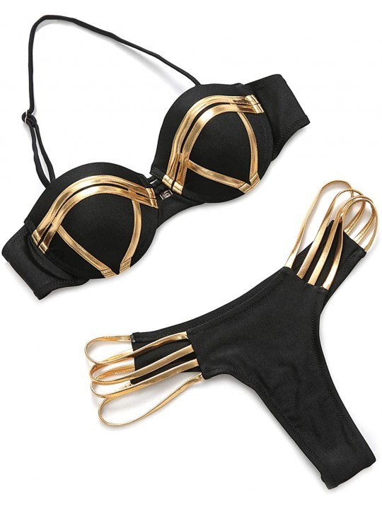 Sets Women's Sexy Push up Padded Bandage Bandeau Bikini Two Piece Set Swimsuit - Black / Underwire - CK18EMTZYMS $22.41
