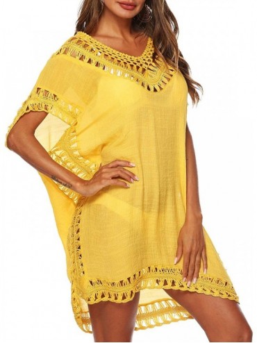 Cover-Ups Swimsuit Cover Ups for Women Bathing Suit Coverups Ladies Beach Dress Crochet Bikini Wear - Yellow - CR195W002Z7 $3...