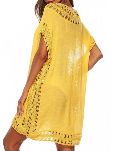 Cover-Ups Swimsuit Cover Ups for Women Bathing Suit Coverups Ladies Beach Dress Crochet Bikini Wear - Yellow - CR195W002Z7 $1...