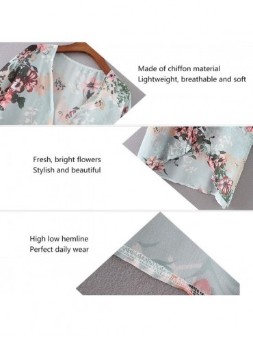 Cover-Ups Womens Floral Chiffon Casual Cardigan - Bikini Half Sleeve Kimono Shawl Sun Protection Blouses Beach Wear Cover ups...