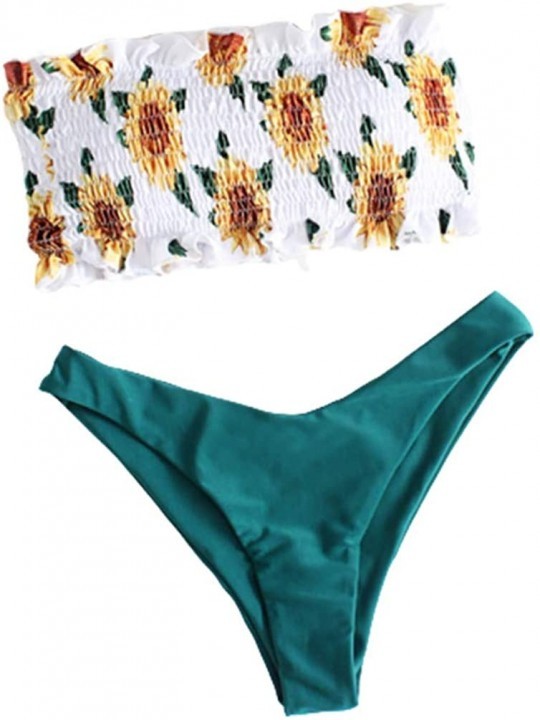 Sets Sunflower Swimsuits for Women Bikini Two Pieces Lace Up Bathsuit Swimwear Beachwear - C-blue - C119C9IIR4S $21.77