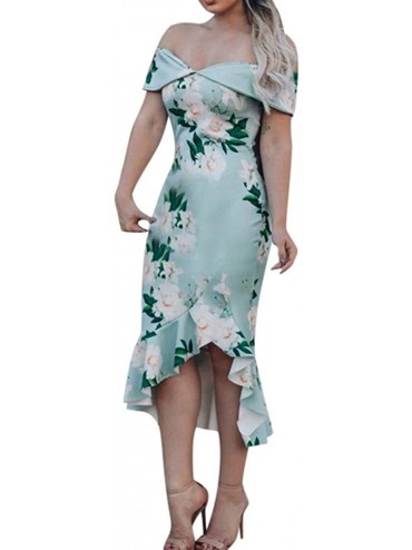 Board Shorts 2020 Womens Floral Bodycon Derss Elegant Off Shoudler Ruffle Midi Dress Party Dress - Light Blue - CP1954RHU38 $...