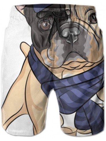 Board Shorts Mens Quick Dry Beach Shorts Bathing Suit Mod Cap Hipster Dog French Bulldog Breed Work Drawn Closeup Cool Design...