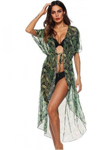 Cover-Ups Women's Striped Beach Wear Cover up Longline Kimono Cardigan - Green-6 - CU1952MDZ3C $19.78