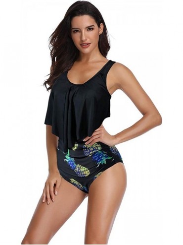 Sets Women Retro Flounce High Waisted Bikini Halter Neck Two Piece Swimsuit - Pineapple - C018XHTE0SL $20.31